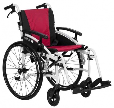 Excel G-Logic Lightweight Self Propelled Wheelchair 18'' White Frame and Red Upholstery Standard Seat